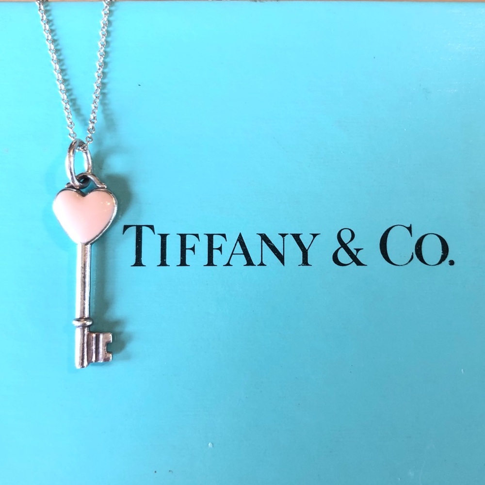 Tiffany & Co. Pink Enamel Heart Key & Chain! 925